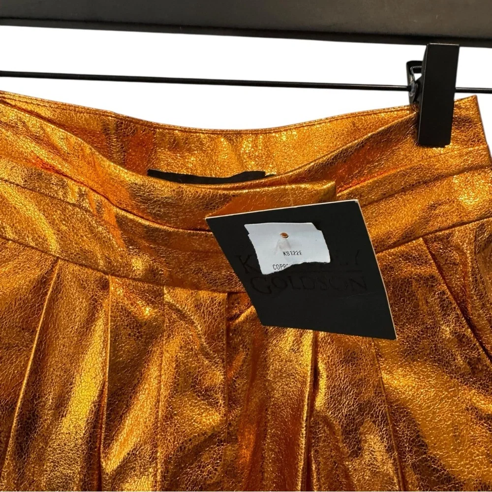 Kimberly Goldson Lizzie Metallic‎ Faux Leather Shorts Copper 0 Orange